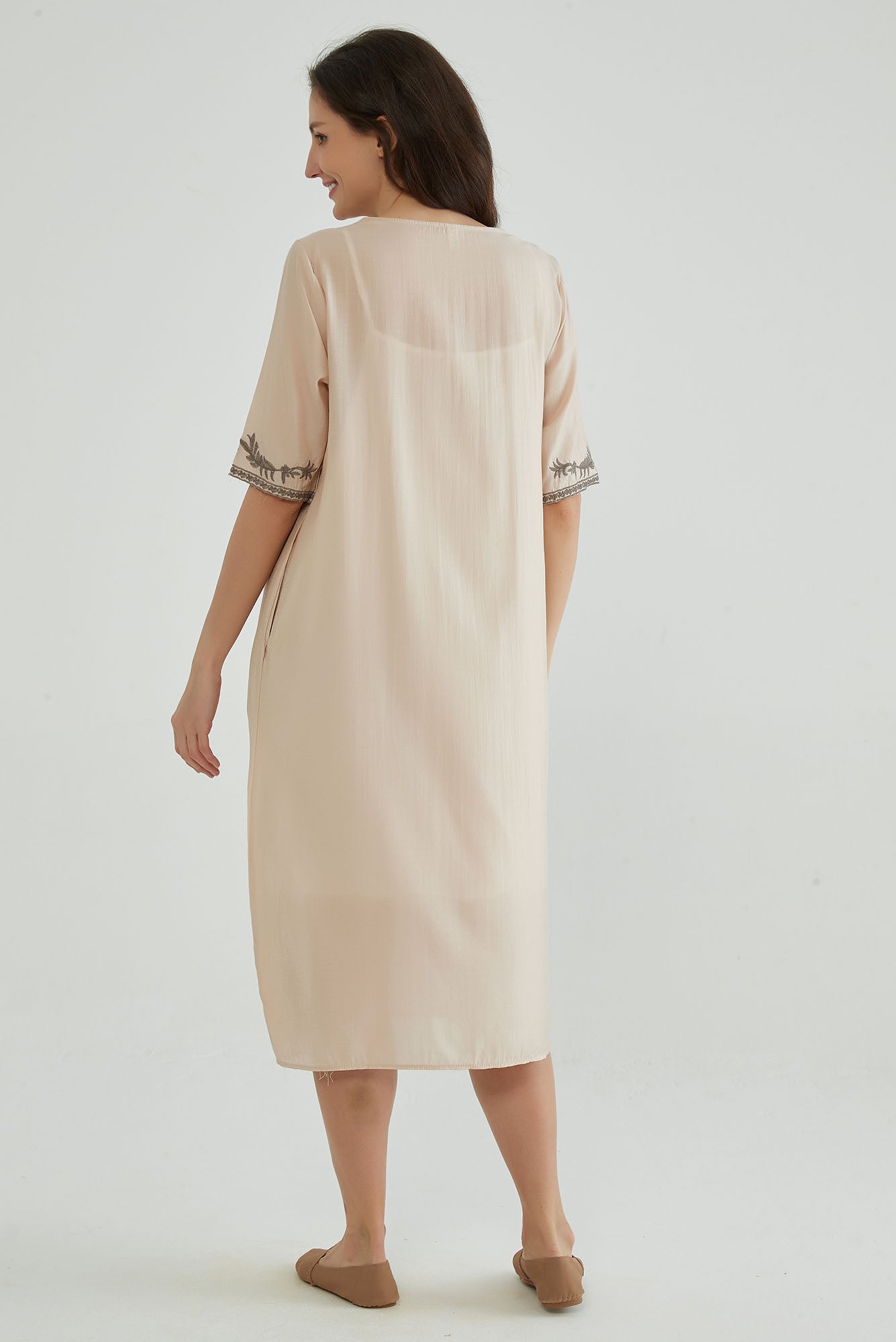 Ivory White Floral Embroidered Gown - Whisper Mint